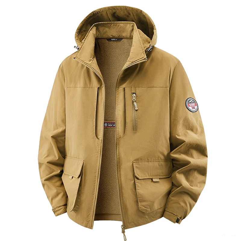 

Зимняя новая мужская теплая толстая куртка, мужская повседневная куртка с несколькими карманами и капюшоном, осенняя ветрозащитная куртка в стиле милитари со съемной шапкой, мужская куртка