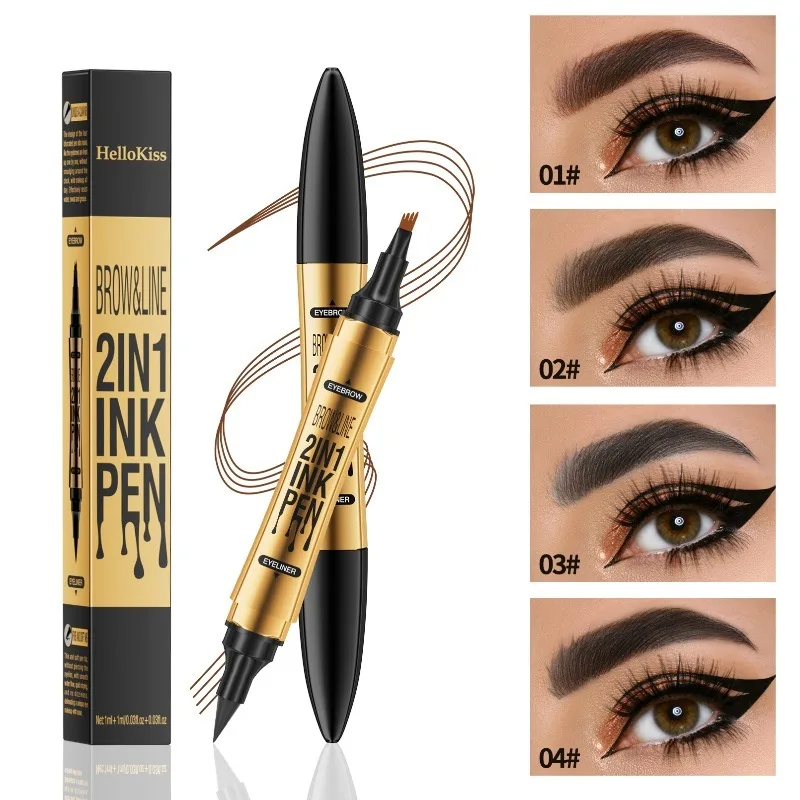 Dual-Ended 4-Claw Eyebrow Pen + Eyeliner 2-in-1 - Waterproof Smudge-Proof Wild Eyebrow 4-Prong Pencil Easy To Use Makeup 1PCS