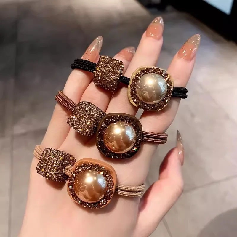 موضة جديدة الكورية نمط سبيكة كريستال الشعر حبل لفتاة النساء الحلو لطيف مطاطا العصابات الشعر ذيل حصان Scrunchies