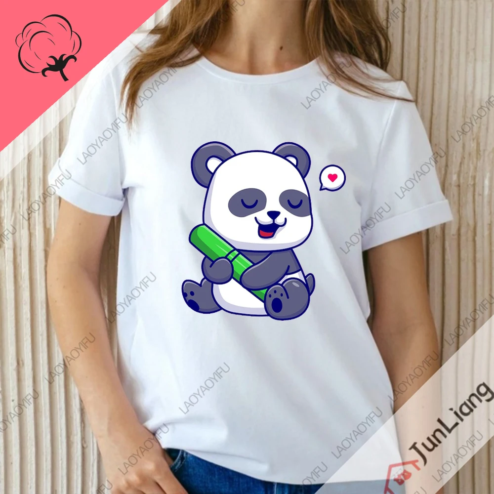 Panda Cartoon Top Y2k Gift Youthful Woman Clothes for Women 100% Cotton T-shirts Harajuku Fashion Goth T-shirt Clothing Tops