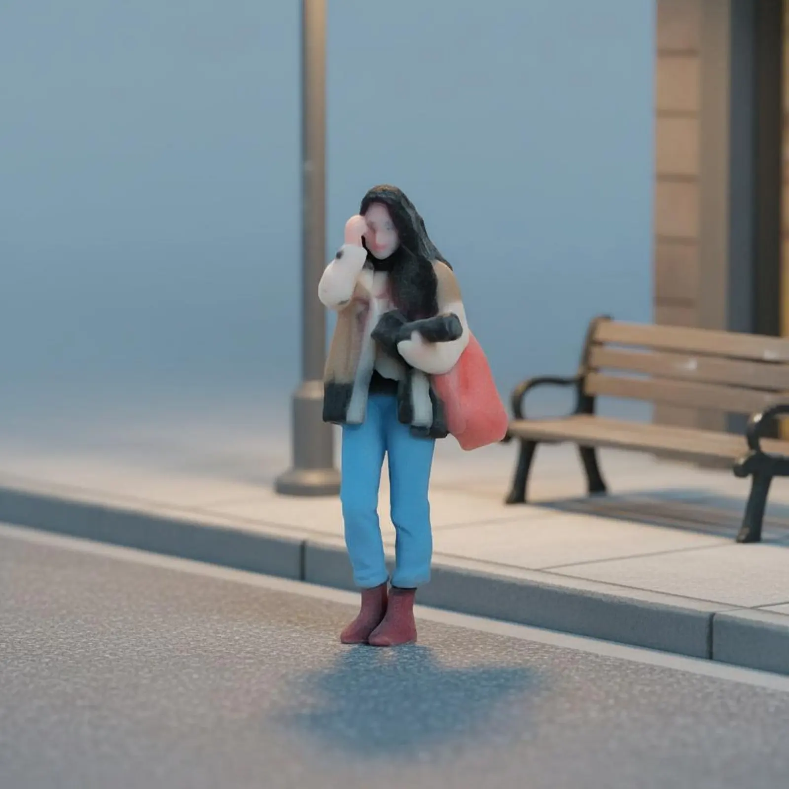 1:64 Scale Female Photographer Figure Three-Dimensional Printed Miniature Scene Photographer Figurine for Model Car Collectors