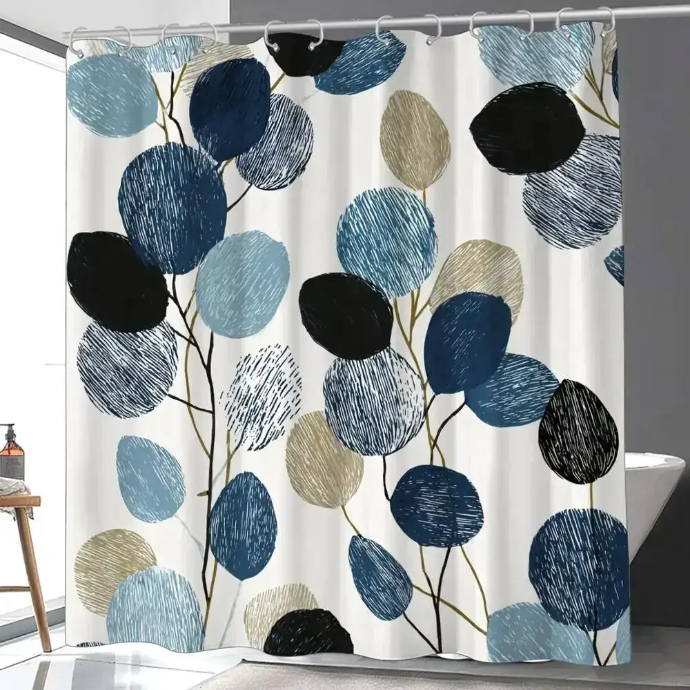 

1 шт. занавеска для душа из полиэстера с принтом листьев, которую можно стирать в машине, с крючками, подходит для использования в ванной комнате.