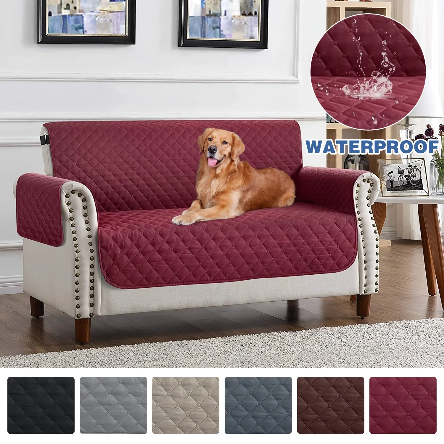 Sofa Covers Waterproof Sofa Slipcovers 1/2/3/4 Seater Non Slip Cover for Kids Pets Washable Sofa Protector with Elastic Strap