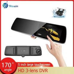 Universal HD 1080P 5-inch Touch IPS Screen Car DVR Three-lens Triple-recording Rearview Mirror Driving Recorder Car Charge