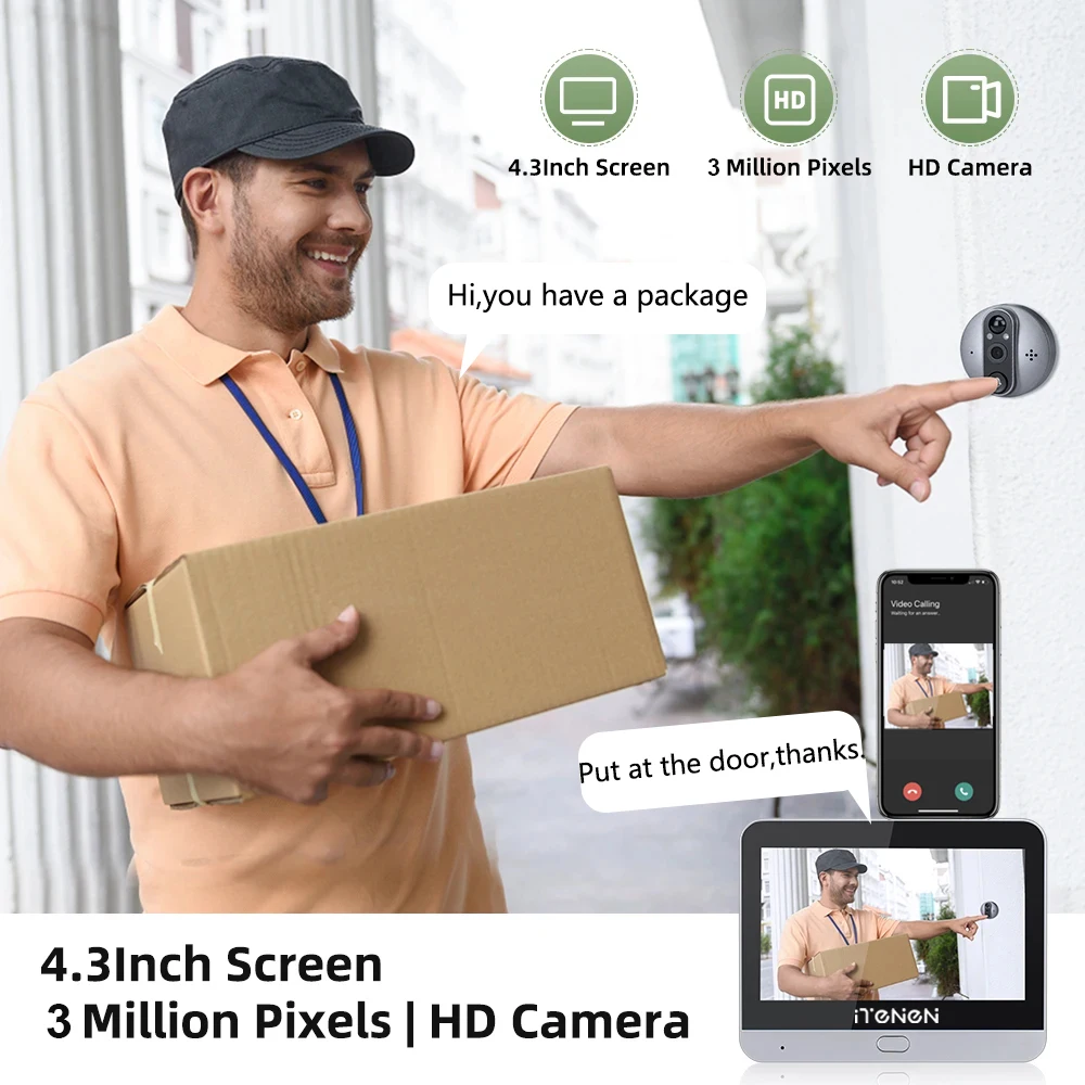 Smart Life House 2,4G Wifi Drahtlose Tür Gucklöcher Türklingel 3MP Tuya Smart Tür Auge Mit Kamera Ring Glocke PIR Erkennung Türklingel – Detail 1