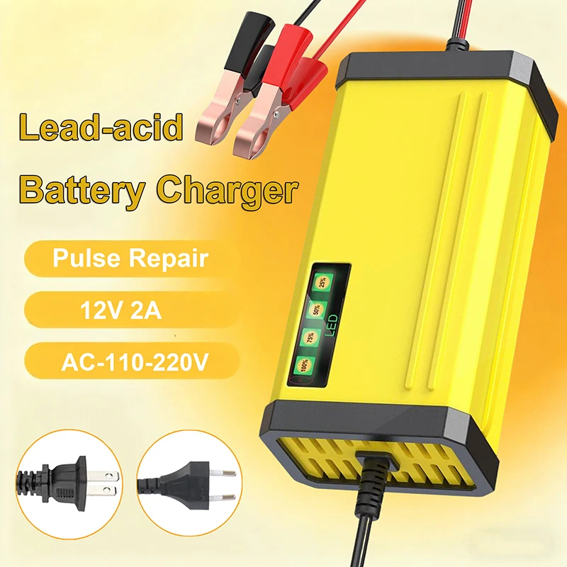 12V 2A Pulse Repair Charger Car Battery Charger EU/US Plug LED Display Motorcycle Truck Battery Charger For Lead-Acid Batteries
