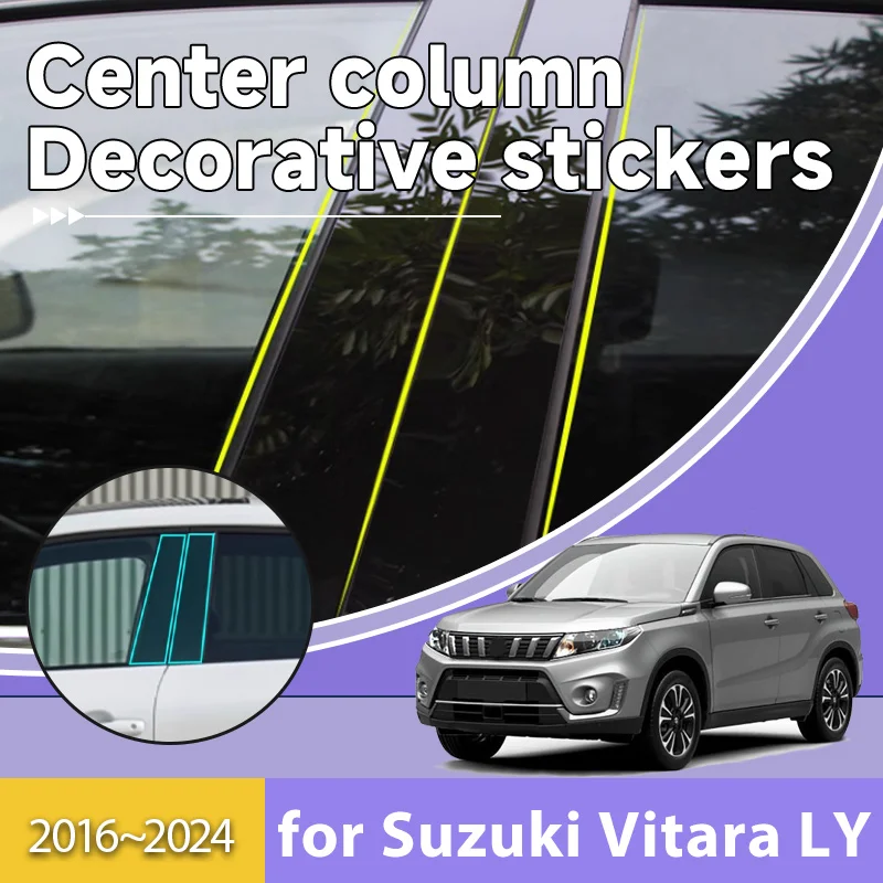 

Накладка на окно автомобиля для Suzuki Vitara LY Escudo 2016 ~ 2024, наклейки на центральную стойку, защитная накладка B C, колонка, автомобильные аксессуары
