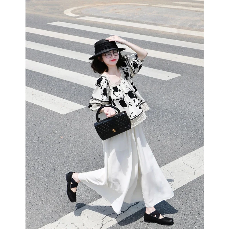 Retro chinês sle floral impressão gola quadrada ort sve solto ajuste bolha sve boneca irt feminino verão suave emagrecimento