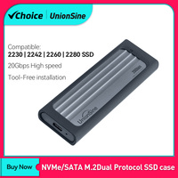 UnionSine 20Gbps 10Gbps M.2 PCIE SSD Case Dual Protocol M.2 to USB Type C 3.1 SSD Adapter for NVME NGFF SATA SSD