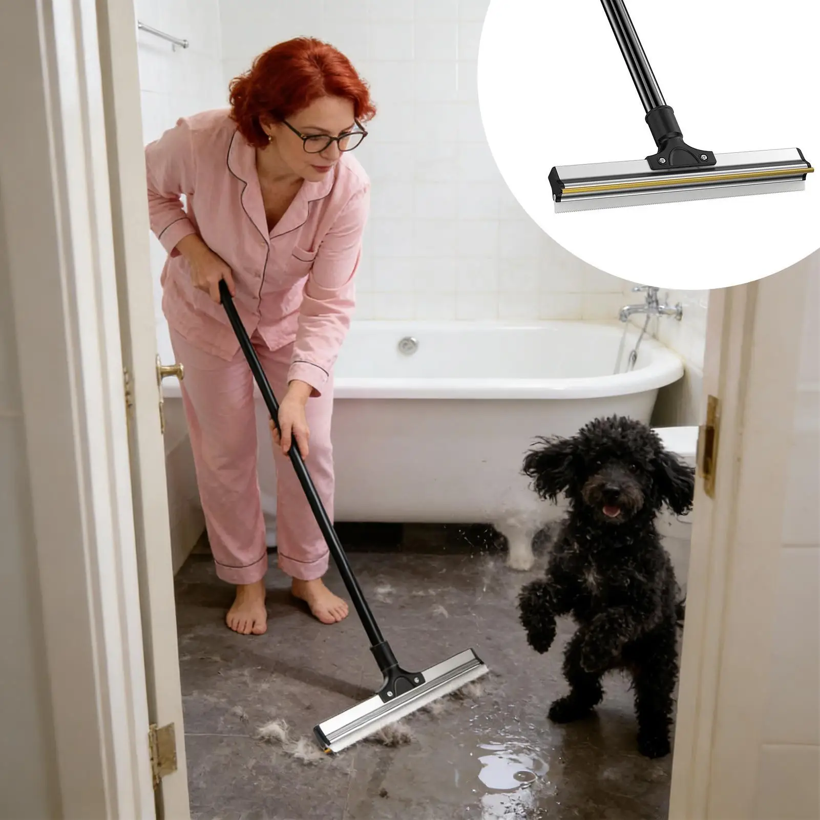 Pet Hair Carpet Rake Scraper With Adjustable Long Handle Reusable Pet Hair Remover For Adults Seniors Couches Rugs Floor Mats