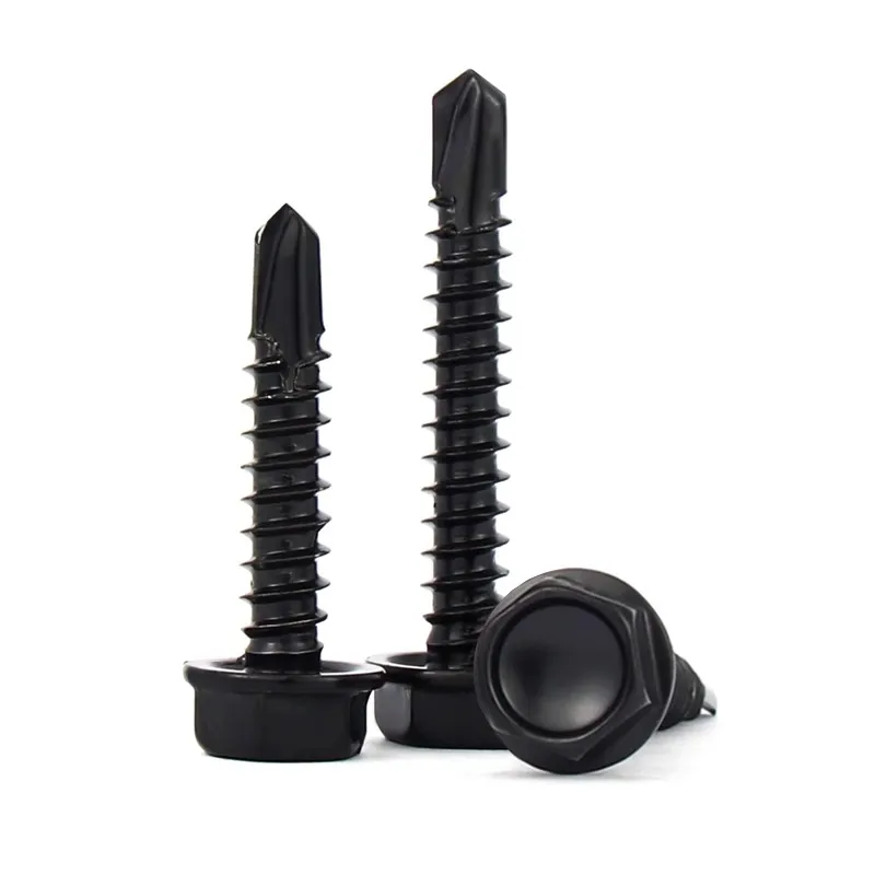 410 الفولاذ عرافة غسالة رئيس الذاتي الحفر مسامير M4.2 M4.8 M5.5 M6.3 الأسود الزنك 410 الصفائح المعدنية التنصت المسمار 5-50 قطعة