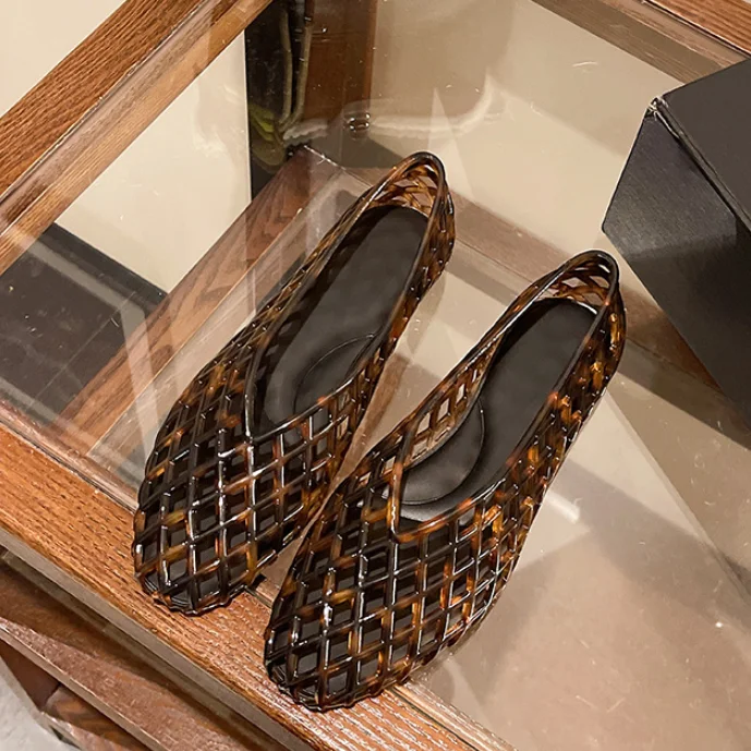 Image of Neue V-Mund-Kristall-Jelly-Schuhe für Damen, modische, vielseitige, bequeme Schuhe mit flachem Boden, lässige Sandalen