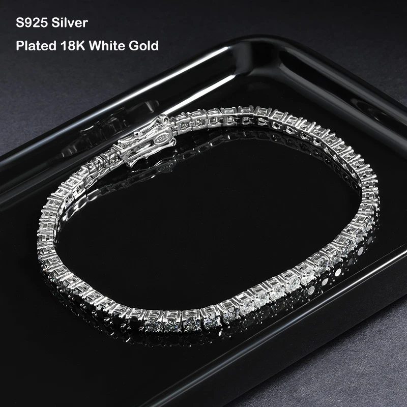 EWYA GRA Certified 3mm 0.1CT Gradient Color Black Grey White Moissanite Tennis Bracelet for Men Woman 925 Silver Link Bracelets