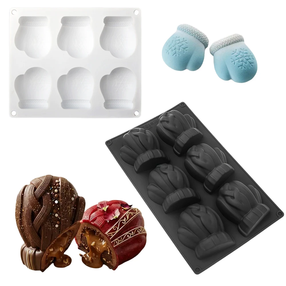 Christmas Mousse Cake Molds 6-Cell Snowflake Gloves or Knitted Gloves Design Silicone Chocolate Cake Mold Kitchen Dessert Tools