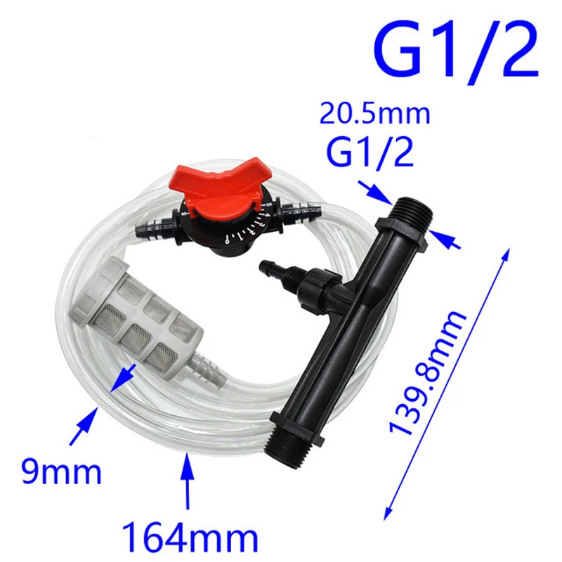 0.7-9.5bar Fertilizer Injector Attachment Replacement Irrigation Kit Set Water Tube 1 2 3 4 Thread 139*72*33mm