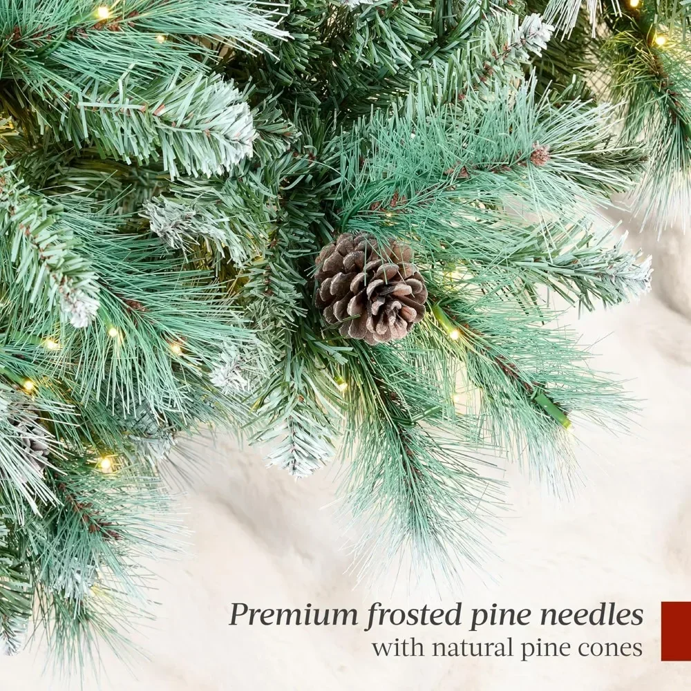 9ft Pre-Lit Scotch Pine Christmas Tree, Frosted Pre-Decorated Artificial Holiday Decor W/ 2,020 Branch Tips, Cordless Setup