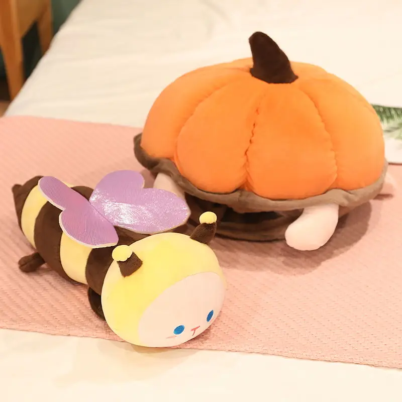 Funny Pumpkin Bee Doll Plush Toy Combined Cosplay Kawaii Animal Squishy Stuffed Plushie 2-in-1 Peluche Kids Christmas Gift