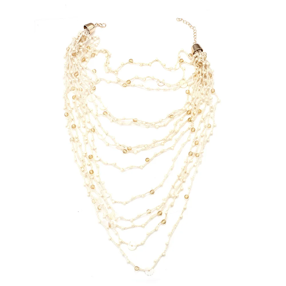 

ZAA Vintage Handmade Multilayer Tassels Choker Necklace for Women Boho Holiday Party Jewelry Neck Accessories