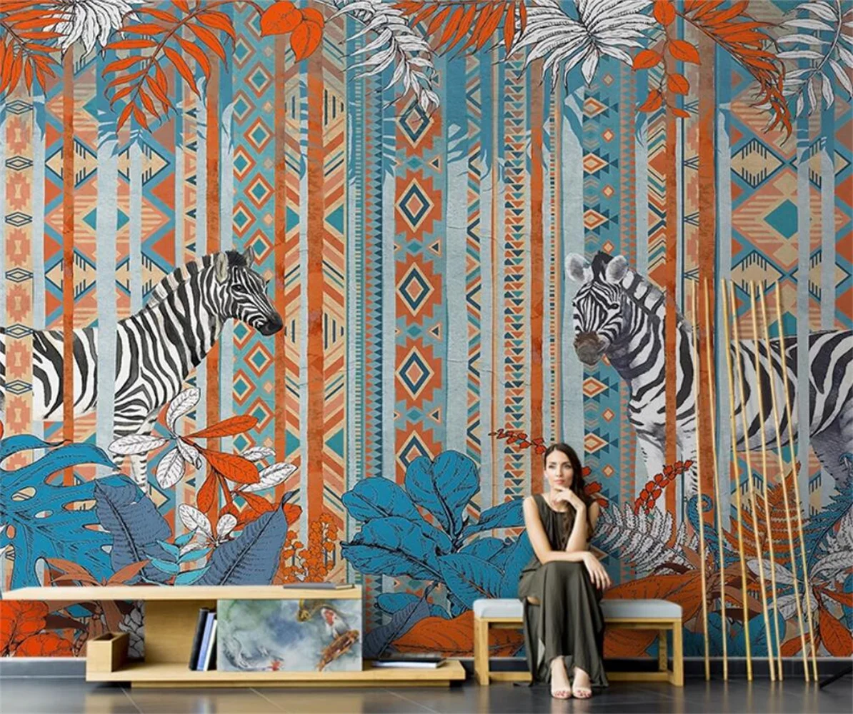 Tropical Rainforest Living Room Southeast Asian Hand drawn Art Wallpaper Bedroom TV Background Wallpaper Custom Mural
