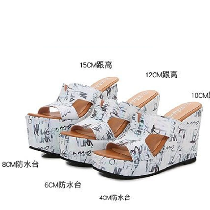 Fujin 15cm New Microfiber Platform Wedge Slippers Shoes Fashion Women Summer Sandal Slides Beach Shoes Girls Slip on High Heel