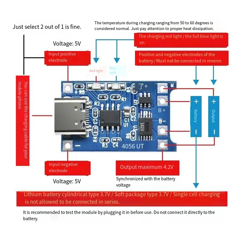 TP4056 module de charge 18650 1A batterie au lithium TYPE-C/MICRO interface protection contre les surintensités chargeur électronique
