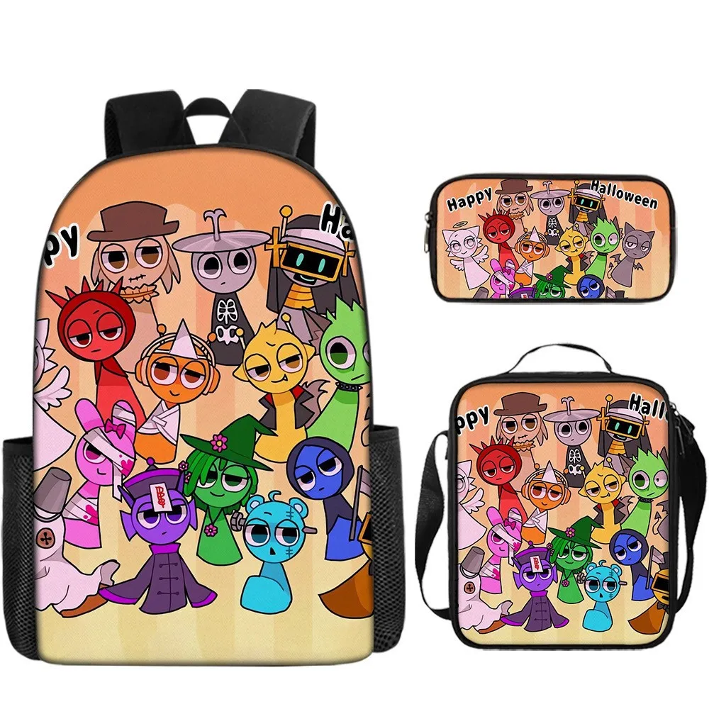 3pcs Set Sprunki Backpack Shoulder Bag Crossbody Bag Pencil Case Cartoon Single Layer Backpack Student Stationery Children'S Gif