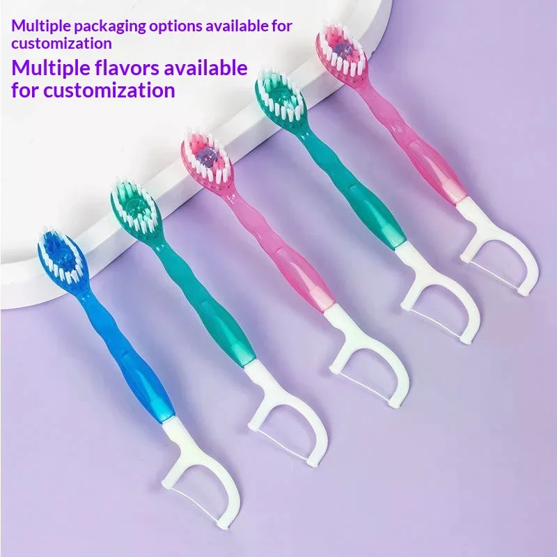2/12Pcs Portable Travel Toothbrush Dental Floss Five-in-one Bursting Bead Disposable Cleaning Oral Care