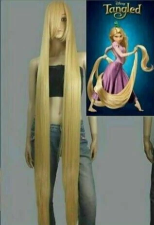 150cm HOT! Movie Tangled Rapunzel Long Blonde Cosplay Wavy Wig Hair