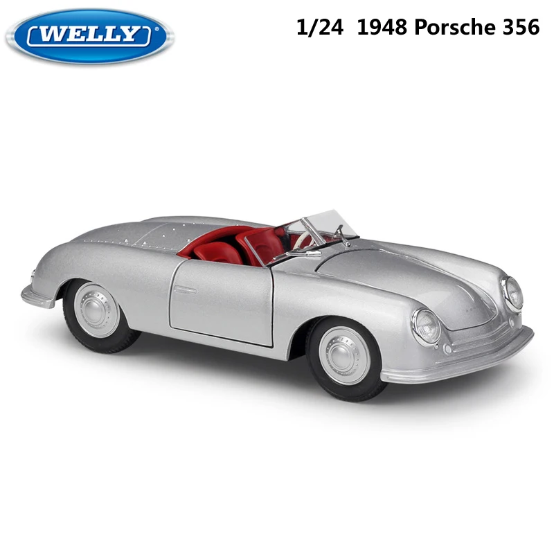 WELLY Diecast 1:24 Scale Model Car Classic Convertible 1948 Porsche 356 Metal Sports Car Alloy Toy Car For Kid Gifts Collection