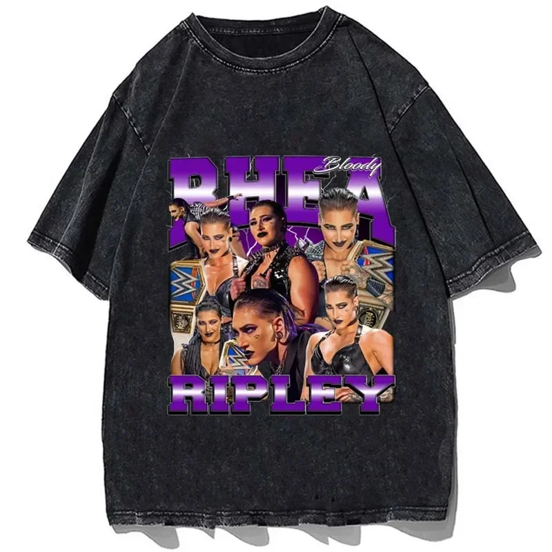 Rhea Ripley Wrestling Entertainment Graphic Tshirt Summer Short Sleeves T Shirt Vintage Cotton Loose Oversize Tees Men T-Shirt