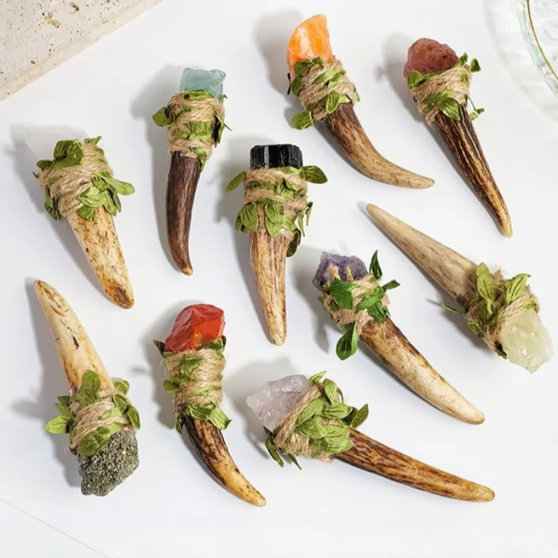 

Натуральный кристалл из оленьего рога, первозданный скипетр, необработанный аметист, цитрин, розовый кварц, агат, магическая палочка, ритуальный подарок для коллекционеров