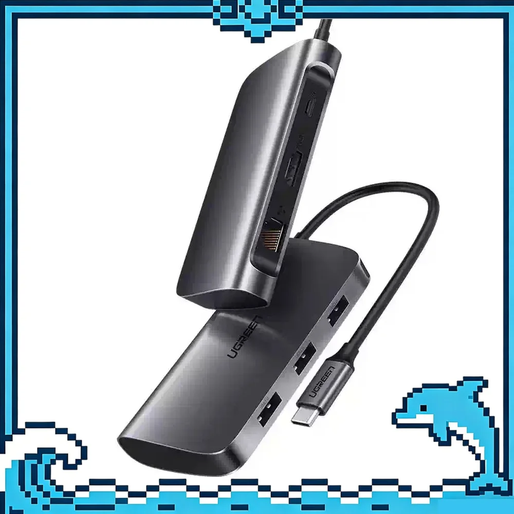 UGREEN 50771 6 in 1 USB C Hub 4K HDMI Gigabit Ethernet 60W PD 3 USB 3.0 Multiport Adapter for MacBook Laptop Tablet