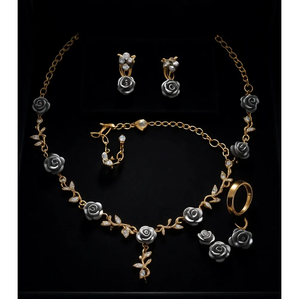 

Изысканный комплект украшений с цветочными листьями: колье, серьги, браслет для женщин, аксессуар для вечеринок и мероприятий