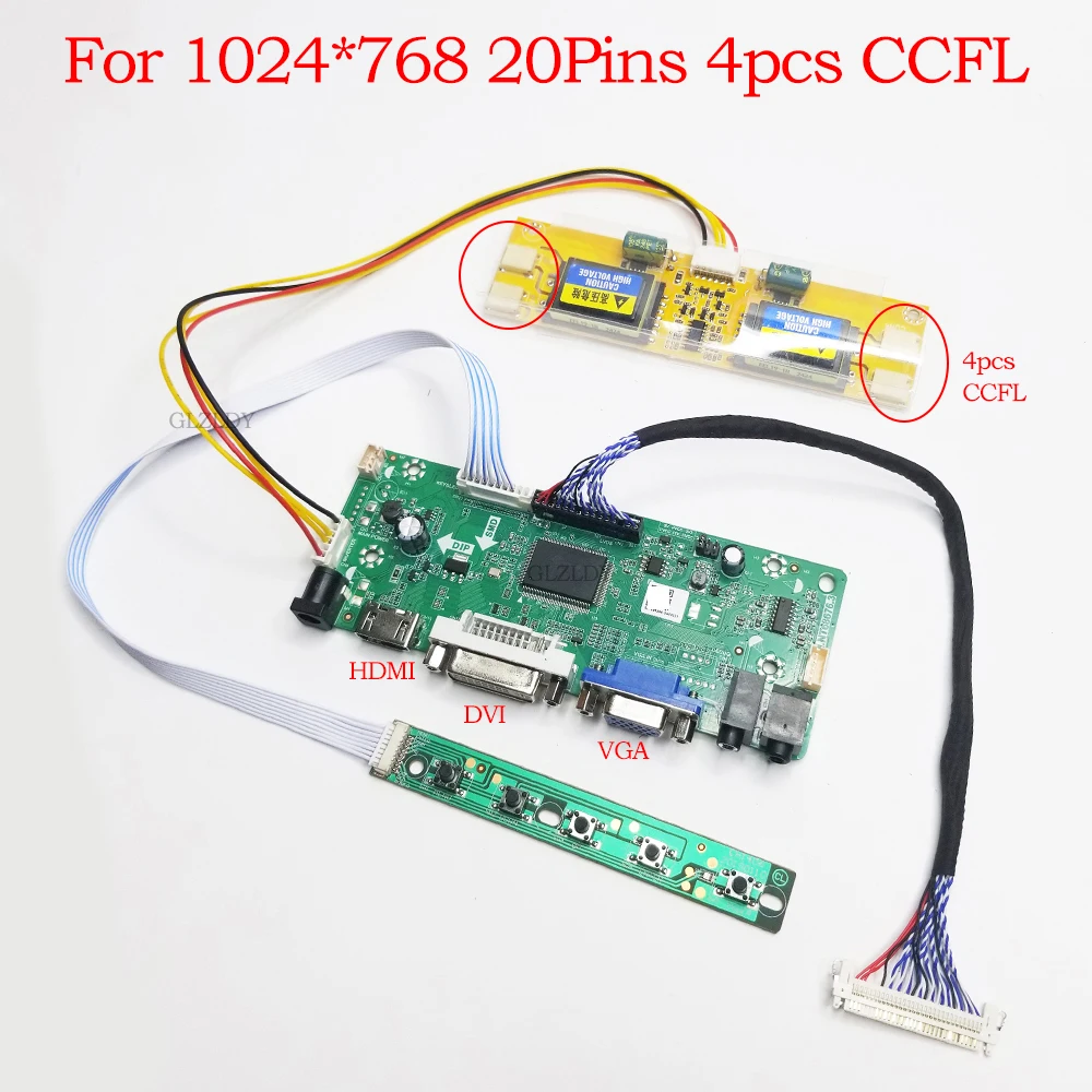 LCDパネルディスプレイ用コントローラーボードキット,DIYモニター,LVDS, 20ピン,4ccfl,HDMI,dvi,VGA,オーディオ,LTM150XH-L04, LTM150XH-L06, 15インチ,1024x768