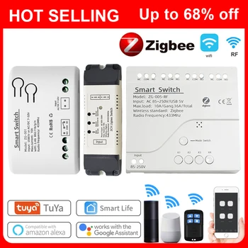 4CH Zigbee חכם מתג 12V 24V 220V AC DC APP שלט RF433 אור מתג 10A Rele ממסר נעילה עצמית משתלבים רוץ