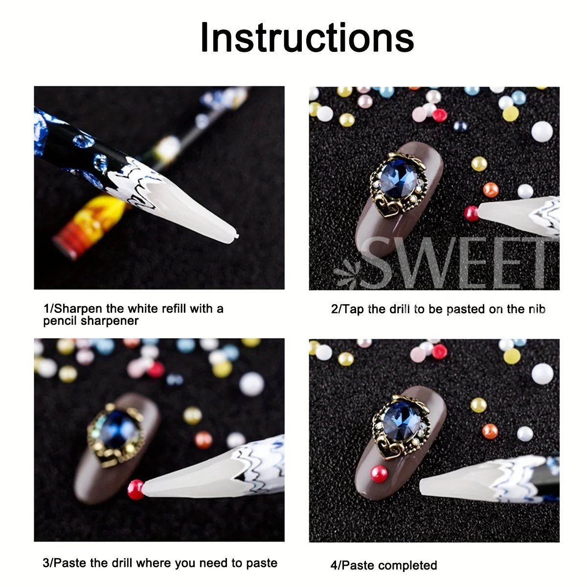 5pcs Rhinestone Picker ปากกาเล็บ Professional WAX ดินสอ Dotting ปากกาอัญมณีเจาะคริสตัลเพชรเครื่องมืออุปกรณ์แต่งเล็บ