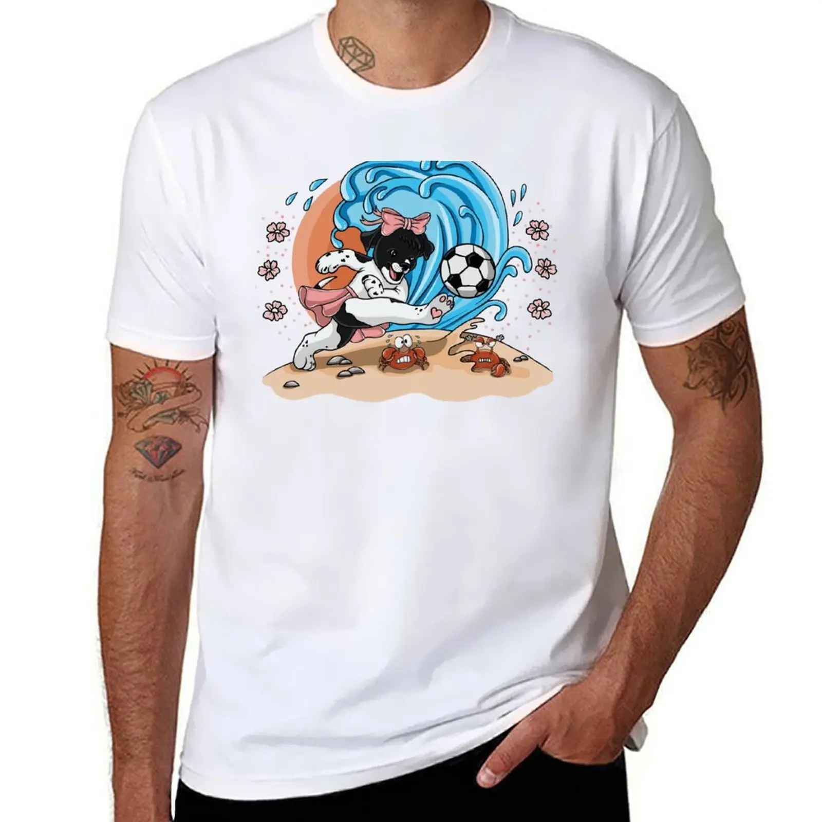 

Dogs on summer vacation, beach and football T-Shirt t shirts for man cotton printed t shirts for man T-Shirt