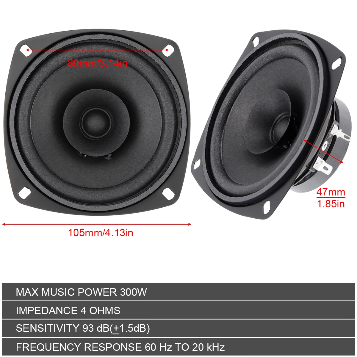 4 Inch 300W Car Coaxial Speaker High Temperature Pure Copper Silver Coil High Sensitivity High Voice Resolution