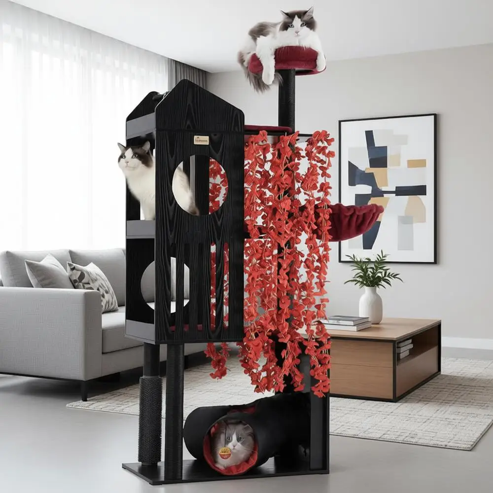 

67 Cat Tower for Indoor Cats, Large Cats 20 lbs+ with Extra-Large Padded Platform, Sisal-Covered Scratching Posts, Comfy Basket,