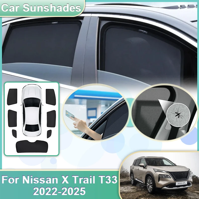 

Car Mesh Sun Shade For Nissan X Trail T33 Accessories 2023 2022 2024 2025 Magnetic Sunshades Windshield Side Window Visor Tools