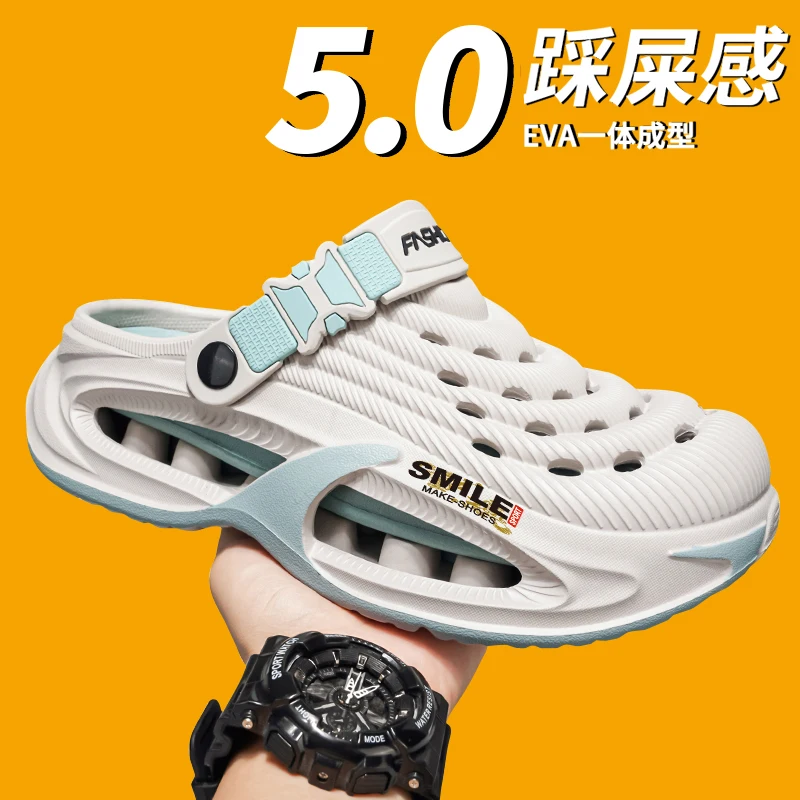 Fashion Hollow Out Thick Bottom Sports Sandals Men Eva Soft Sole Summer Clogs Sandals Men Non Slip Outdoor Driving Beach Sandles
