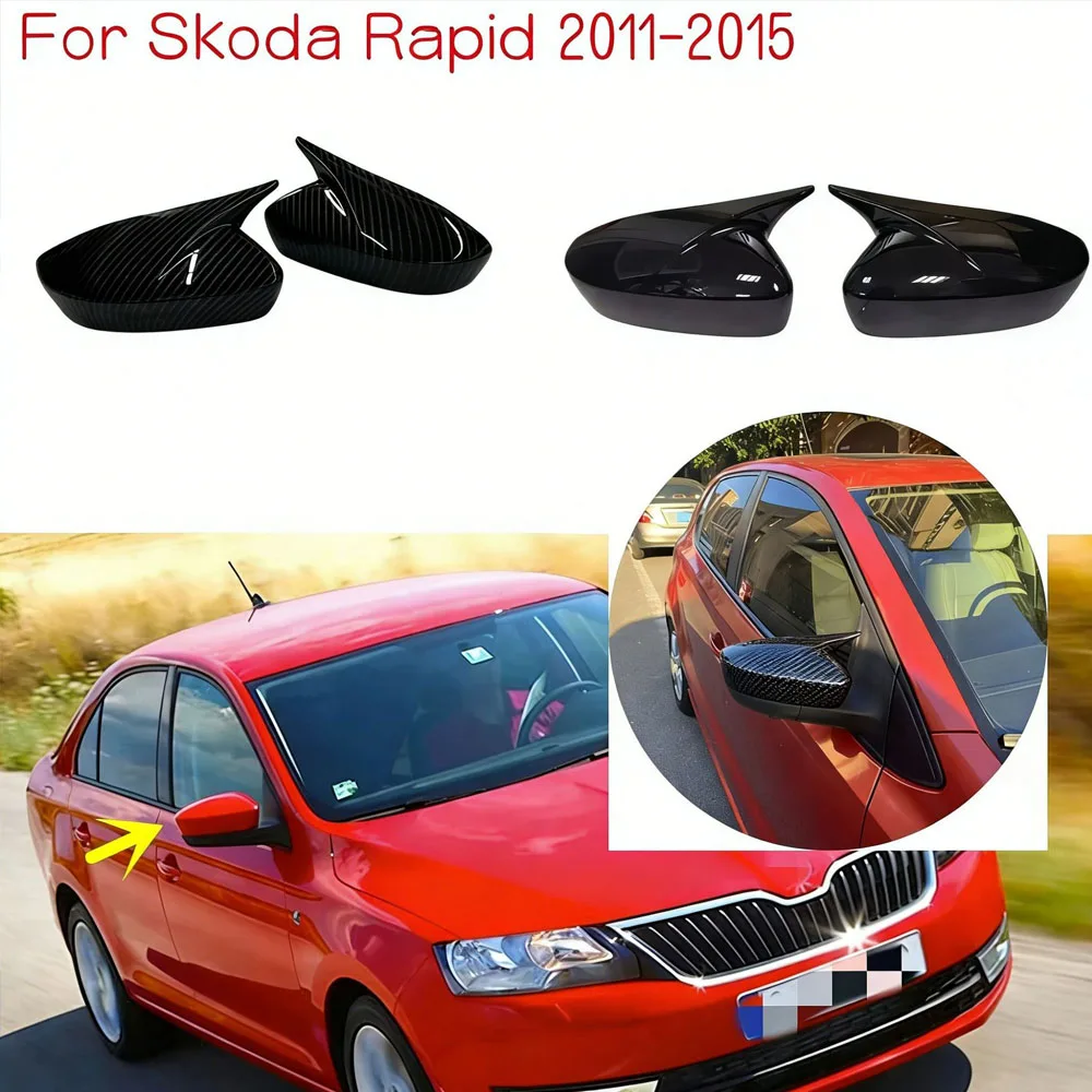 Car Rearview Side Mirror Cover for Skoda Rapid 2011 2012 2013 2014 2015 Wing Cap Exterior Door Housing Trim Adhesive Sticker