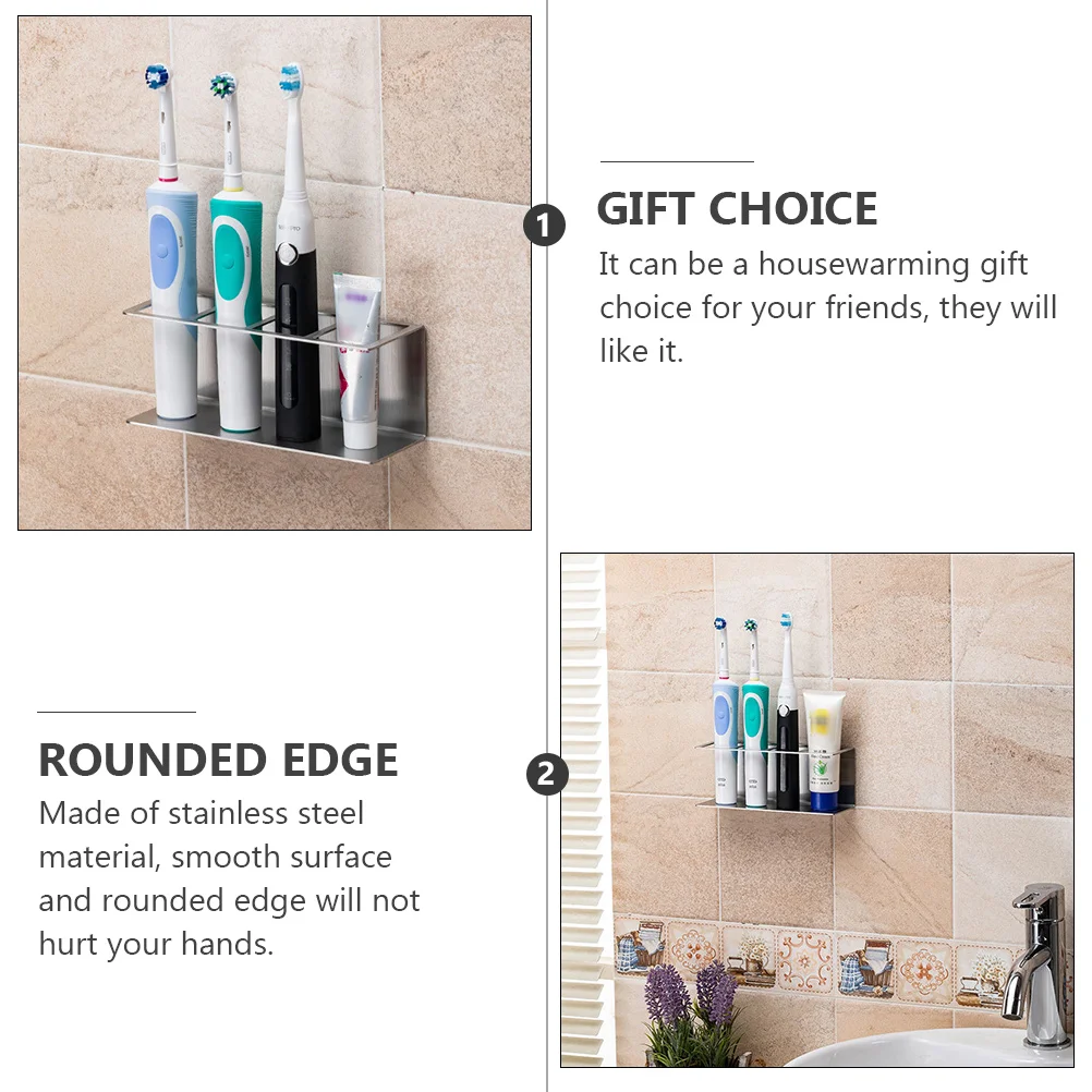 

Electric Toothbrush Rack Stainless Steel Wall Mounted 3 Toothbrush Slots 1 Toothpaste Organizer Holder Self Adhesive