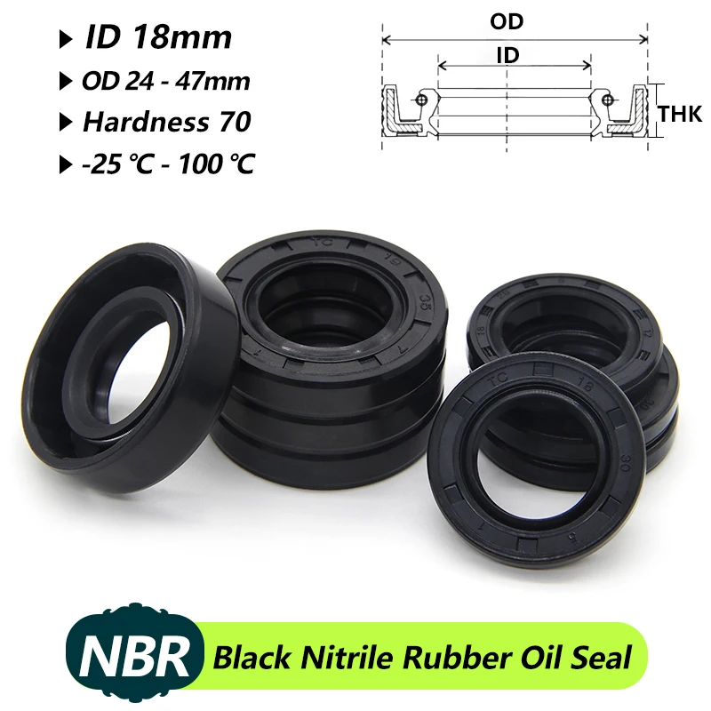 ID18mm Skeleton NBR Oil Seal TC-18*24/25/26/27/28/30/32/35/40/42/45/47*5/6/7/8/10mm Nitrile Rubber Shaft Double Lip Oil Gasket