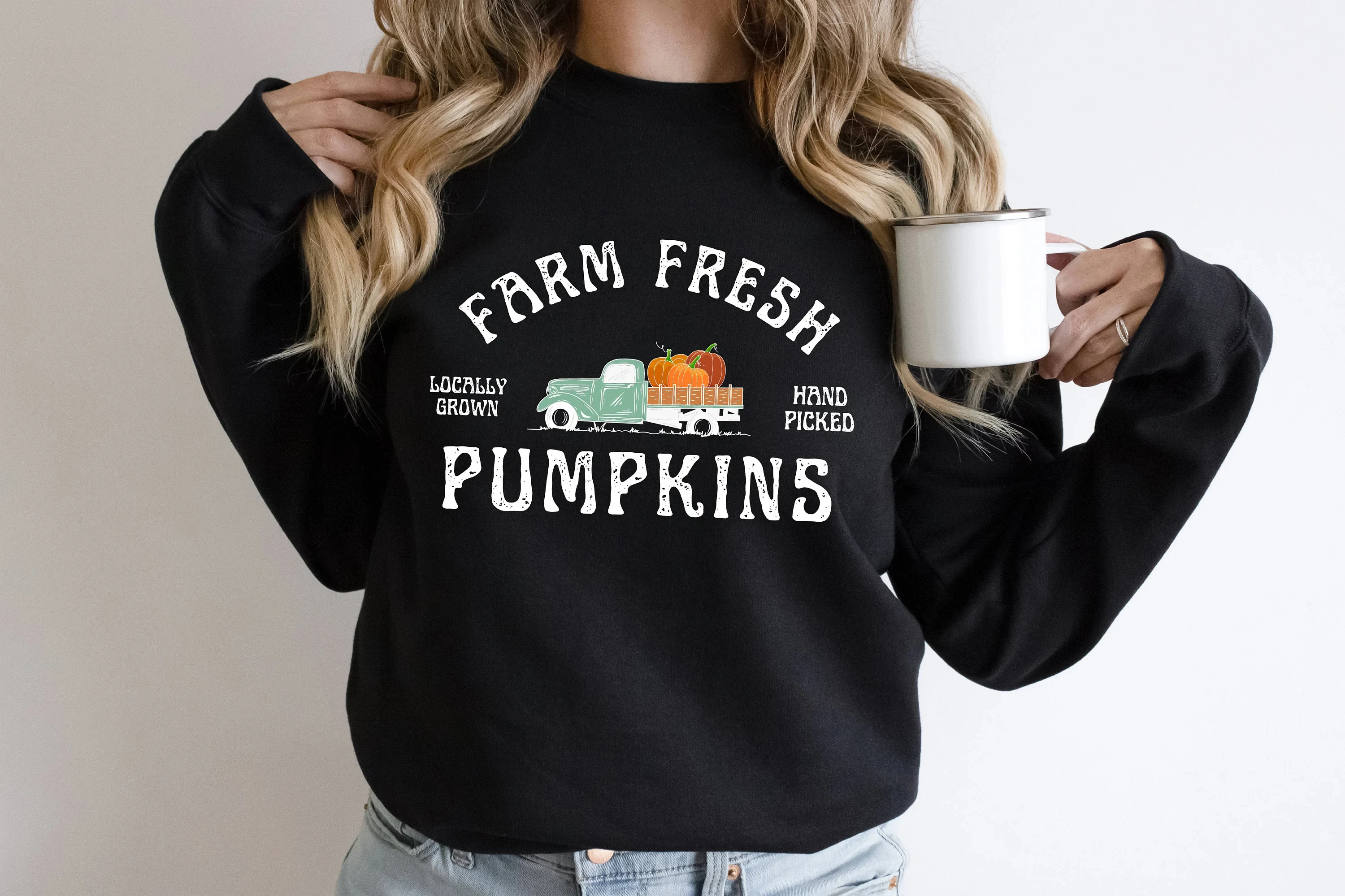 

Farm Fresh Pumpkins Sweatshirt Hoodie Men's and Women's Round Neck Sweatshirts Tops Autumn and Winter Pullover Women Clothing