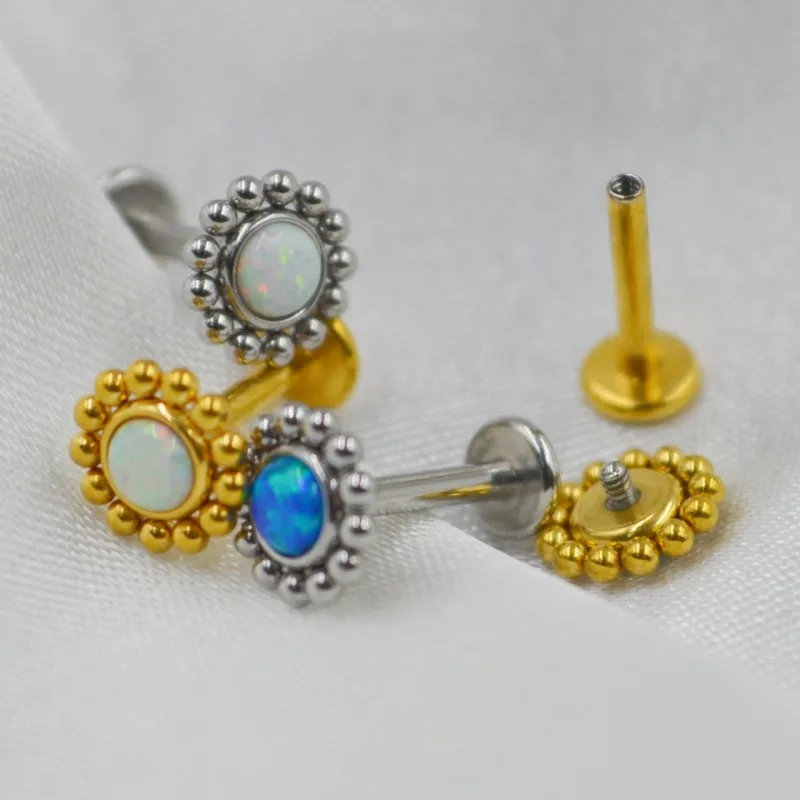 LOT20pcs Body  Jewelry -Opal Stone Balls 16G x8mm Lip Labret Ring Bar Monore Studs Piercing Ear Lobe Helix Diath Cartilage Bar