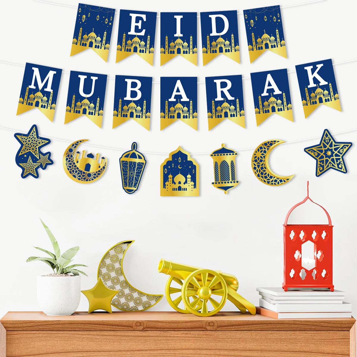 EID Mubarak ตกแต่งกระดาษแบนเนอร์ Ramadan Decor 2025 สําหรับ Home แบนเนอร์ Ramadan Kareem อิสลามมุสลิม Eid Al Adha ของขวัญ