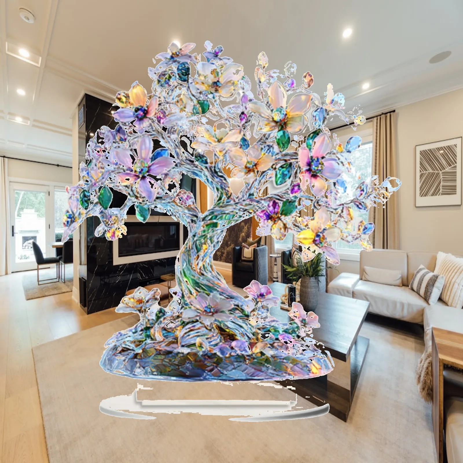 Acrylic Tree of Life Figurine 2D Tabletop Ornament Waterproof Creative Decor for Bedroom Living Room Shelf Desk