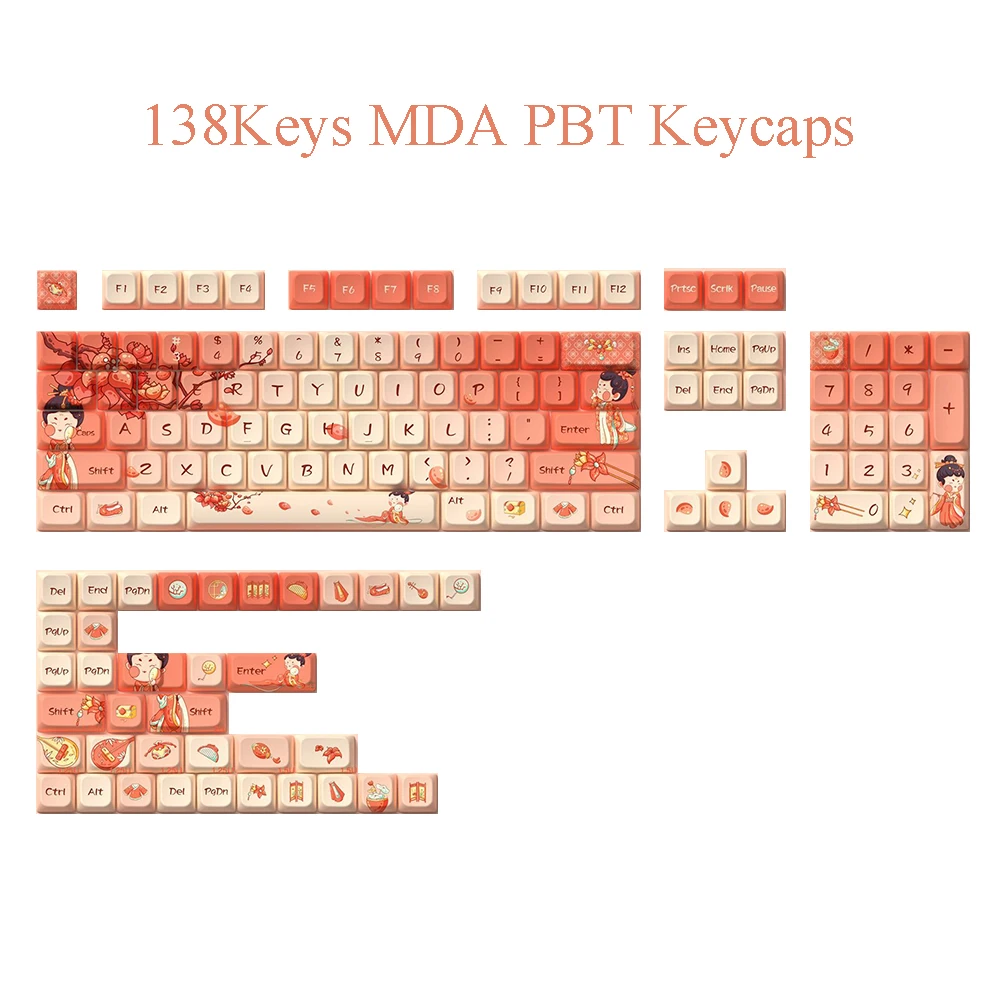 

Chinese Style MDA PBT Keycaps No Backlit Dye Sublimation Caps for Cross Axis Mechanical Game Keyboard 6.25U 7U Spacebar Layout