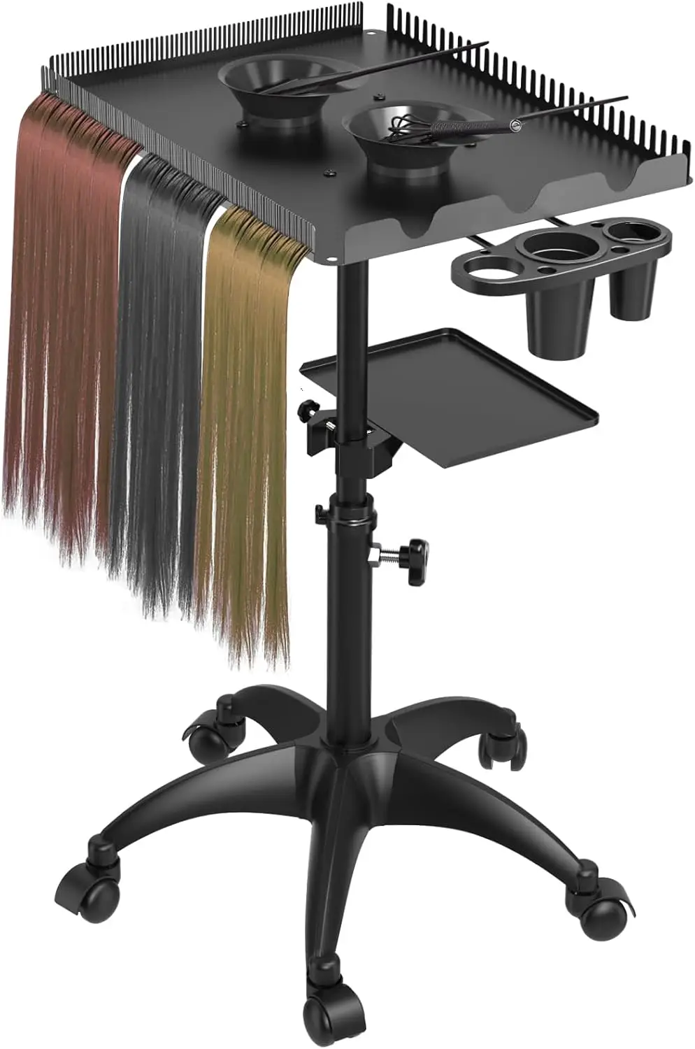 

Hairstylist Rolling Cart, Salon Trolley With Storage Platform and Hair Separator Stand, Coloring Tray With Dye Bowls and Tools